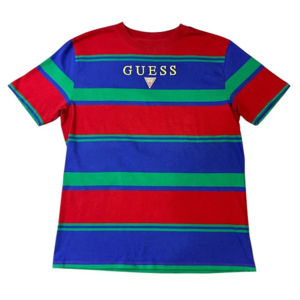 Guess Originals Men's Striped Logo Shirt Cotton Sz S Oversized Multicolor Retro - Picture 1 of 10